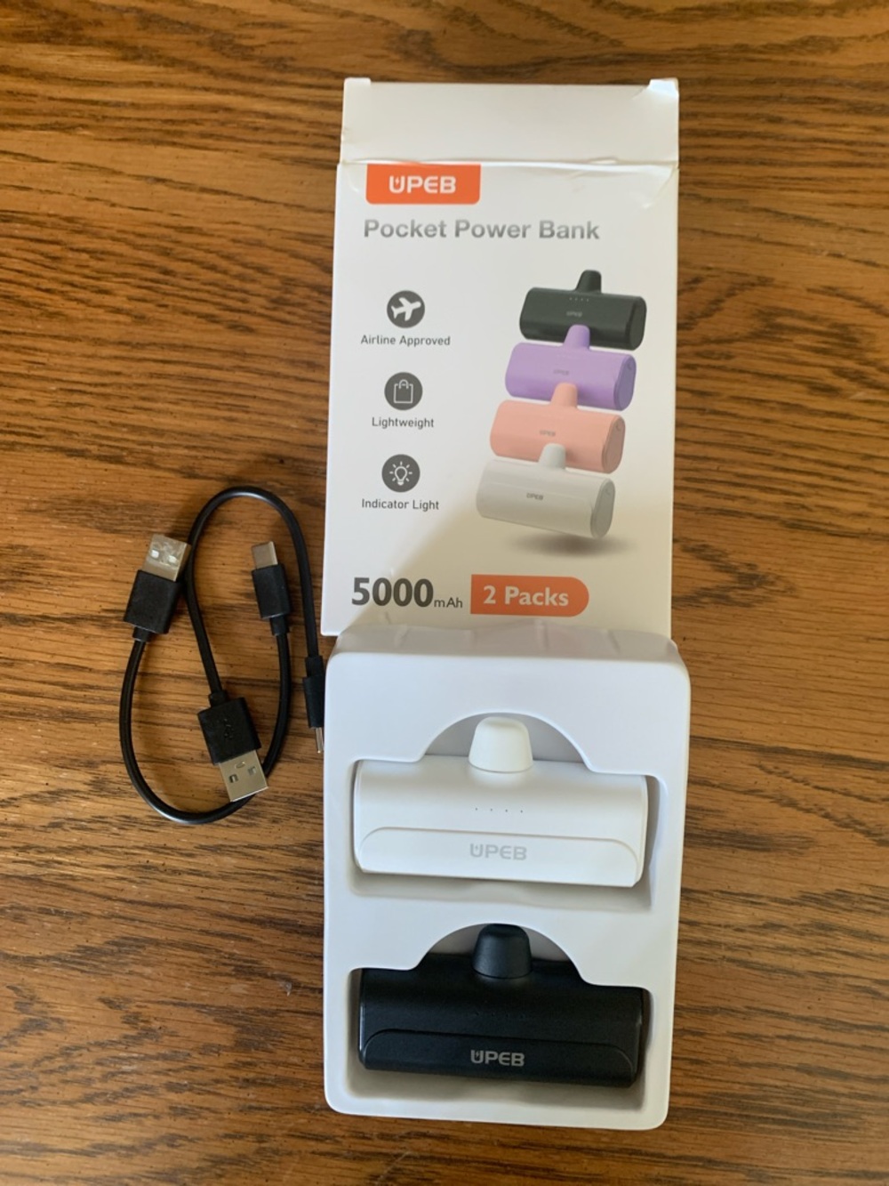 Pocket Power Bank 5000mAh Dual Pack — White & Black